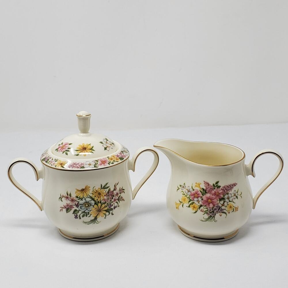 Lenox THE CONSTITUTION Sugar & Creamer Set FINE IVORY CHINA Floral USA
